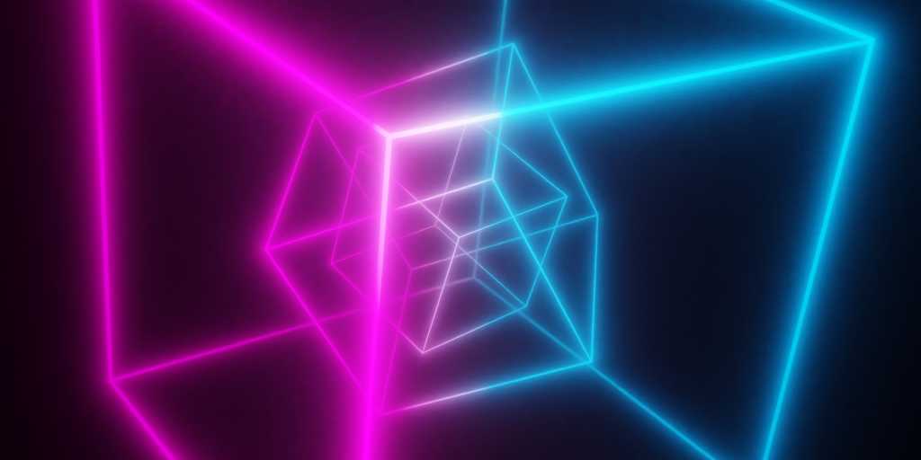 3810607-0-36737800-1738600983-shutterstock_2119093283-1 Modern, abstract multiple wireframe cube blue and pink neon light frame over black background, 3D illustration
