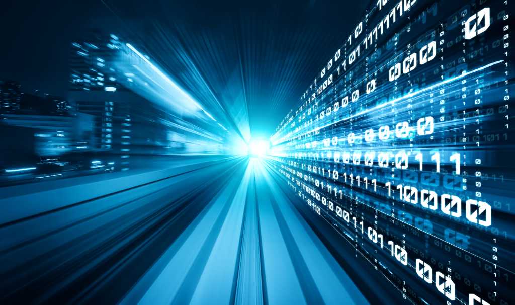 3853988-0-59911300-1742946441-shutterstock_1928860634-1 Digital data flow on road with motion blur to create vision of fast speed transfer . Concept of future digital transformation , disruptive innovation and agile business methodology .