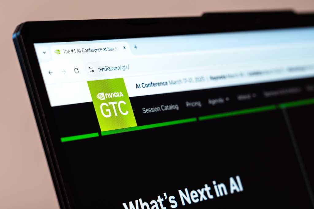3847900-0-00882700-1742328049-nvidia_gtc_2025-1 New York, USA - January 31, 2025: NVIDIA GTC website homepage on laptop screen showcasing AI conference details and technology innovations