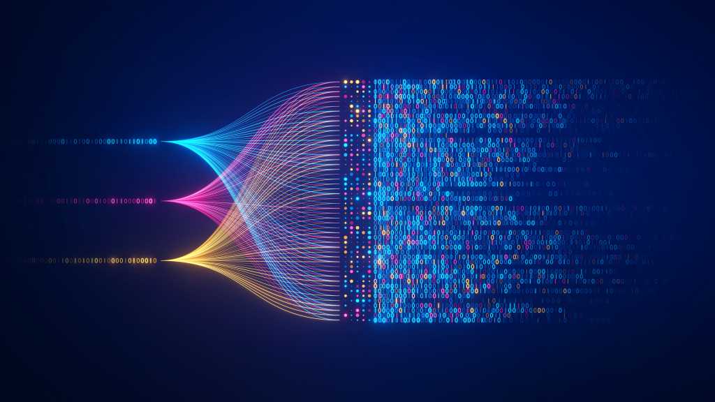3956455-0-11421900-1744275725-shutterstock_2236217443-1 Big data technology and data science illustration. Data flow concept. Querying, analysing, visualizing complex information. Neural network for artificial intelligence. Data mining. Business analytics.