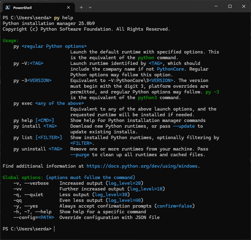 image-2 Python Installation Manager help options