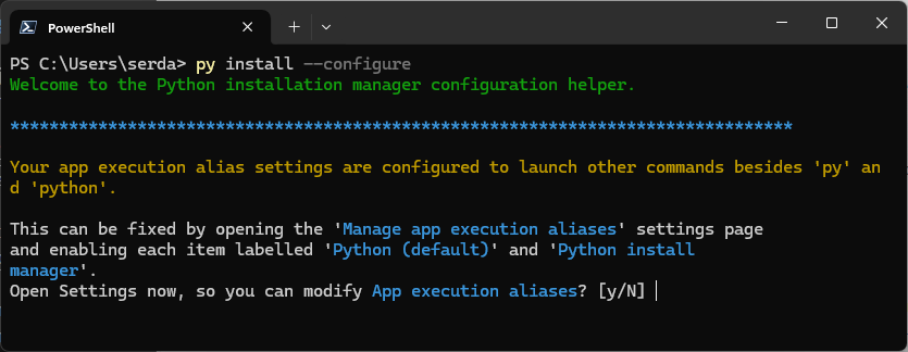 image-3 The prompt to manage Windows app execution aliases from the Python Installation Manager.