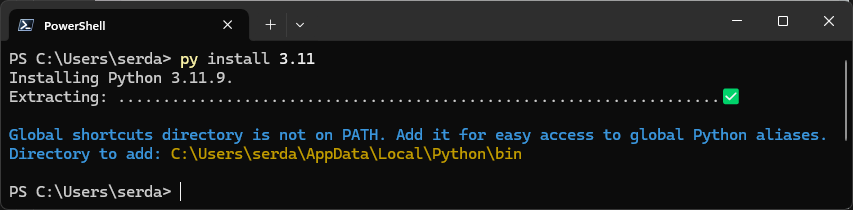 image-5 Python Installation Manager installing Python version 3.11.