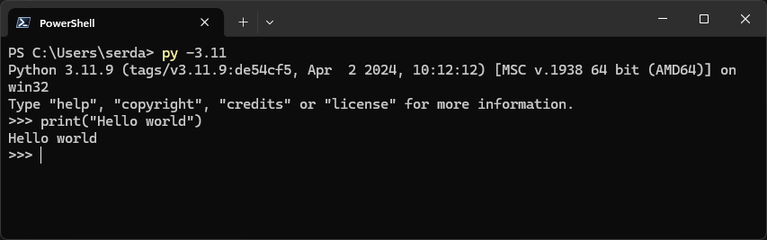 image-6 Running Python 3.11 with the Python Installation Manager.