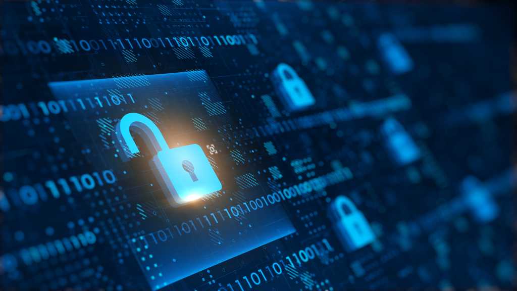 Digital Padlocks on abstract technology background, 3D render