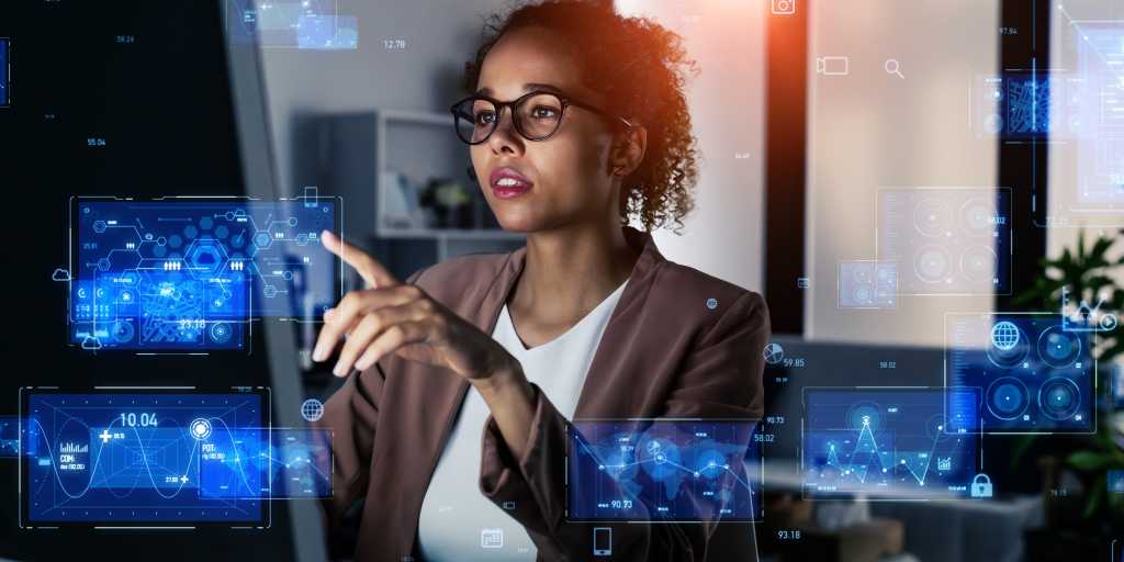 woman working in the office and digital technology concept